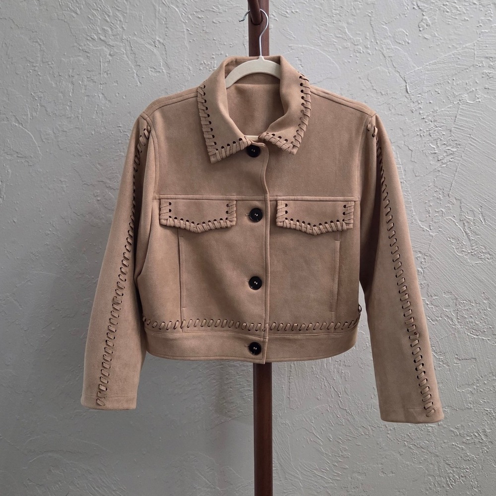 J186. Faux Suede Whipstitch Western Jacket
